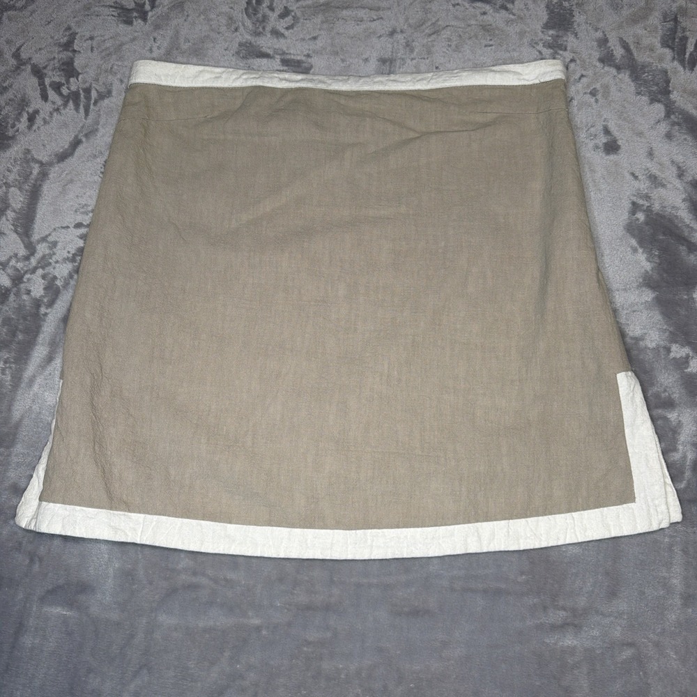 SABO Linen Blend Mini Skirt Women's XL US 10 Beige Contrast Trim Lined - Picture 2 of 10